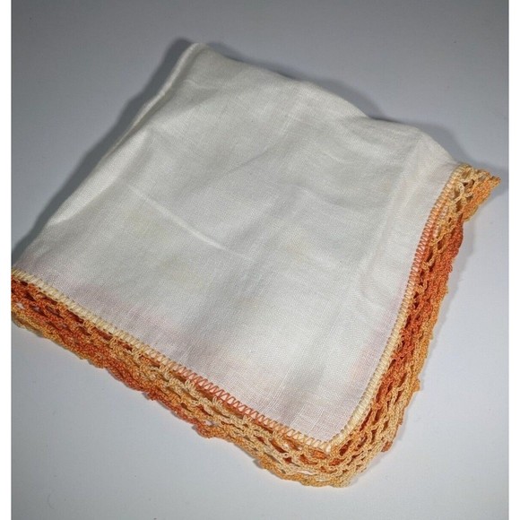 Unbranded Accessories - Vintage Handkerchief Hanky Peach Orange Crochet Border Pocket Scarf Ombre